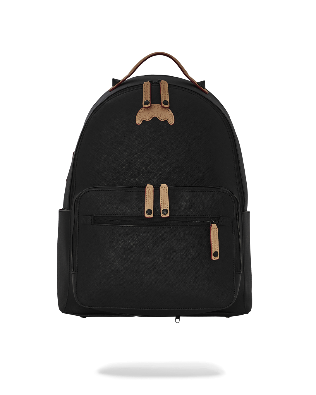 Front view of vegan leather backpack styled for daily use