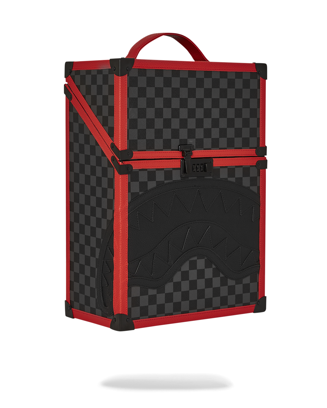 Chaturanga Shark Backpack front view with checkered pattern and wooden accents