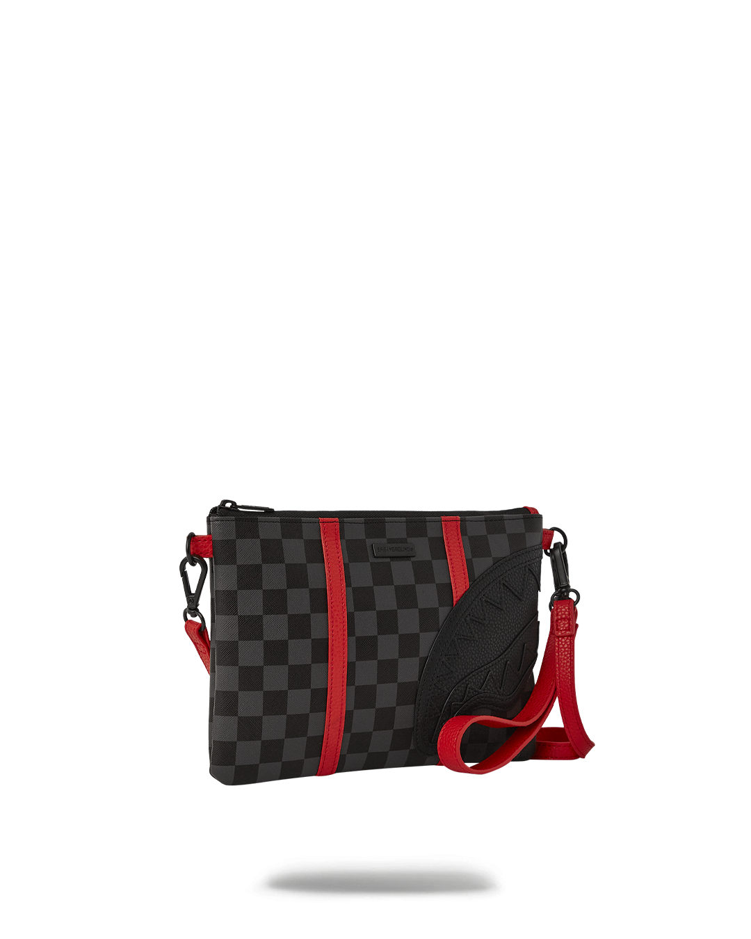 Styled with evening attire, showcasing the convertible pouch as a versatile accessory