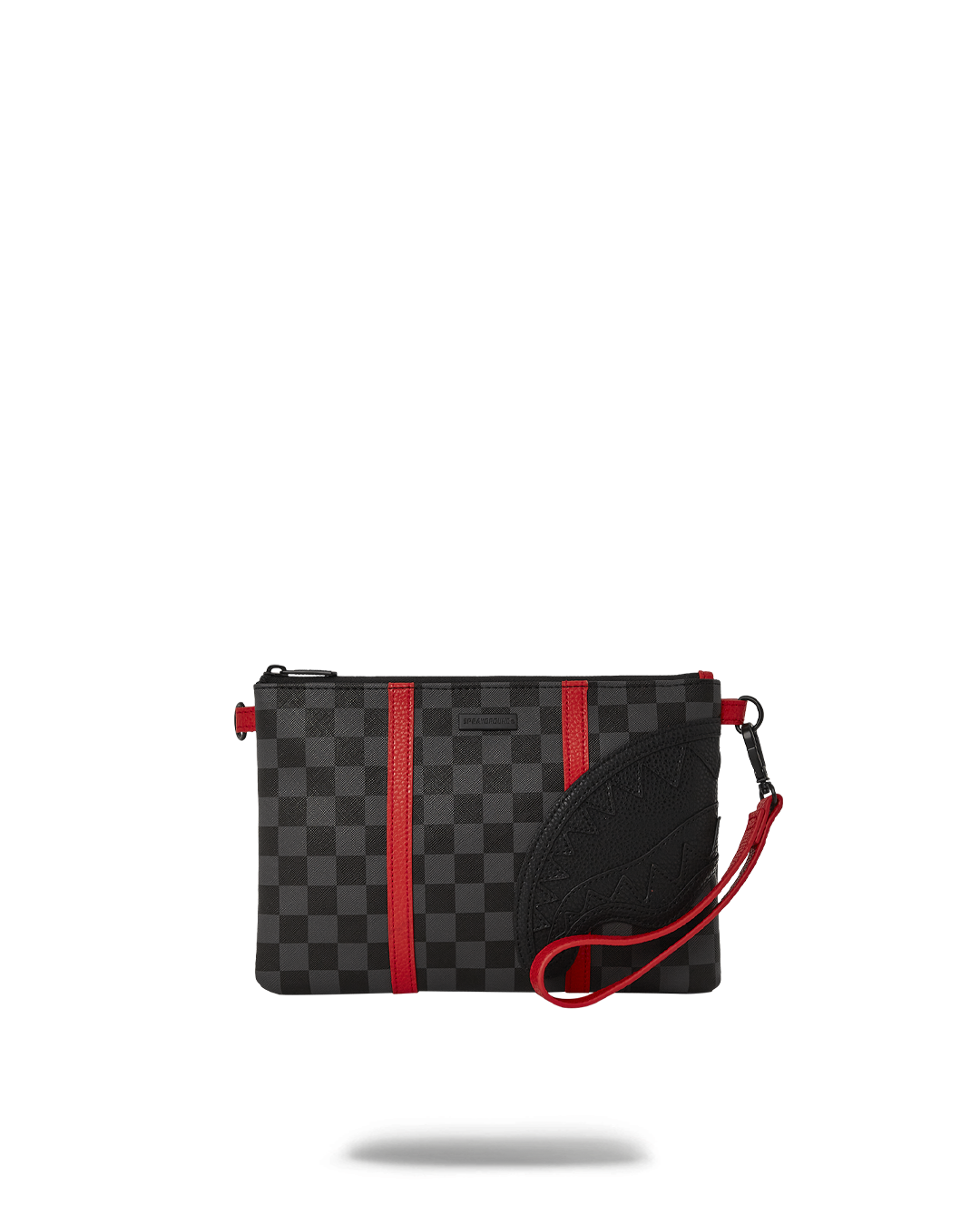 Front view of Monaco Shark Club crossover clutch with handle and strap