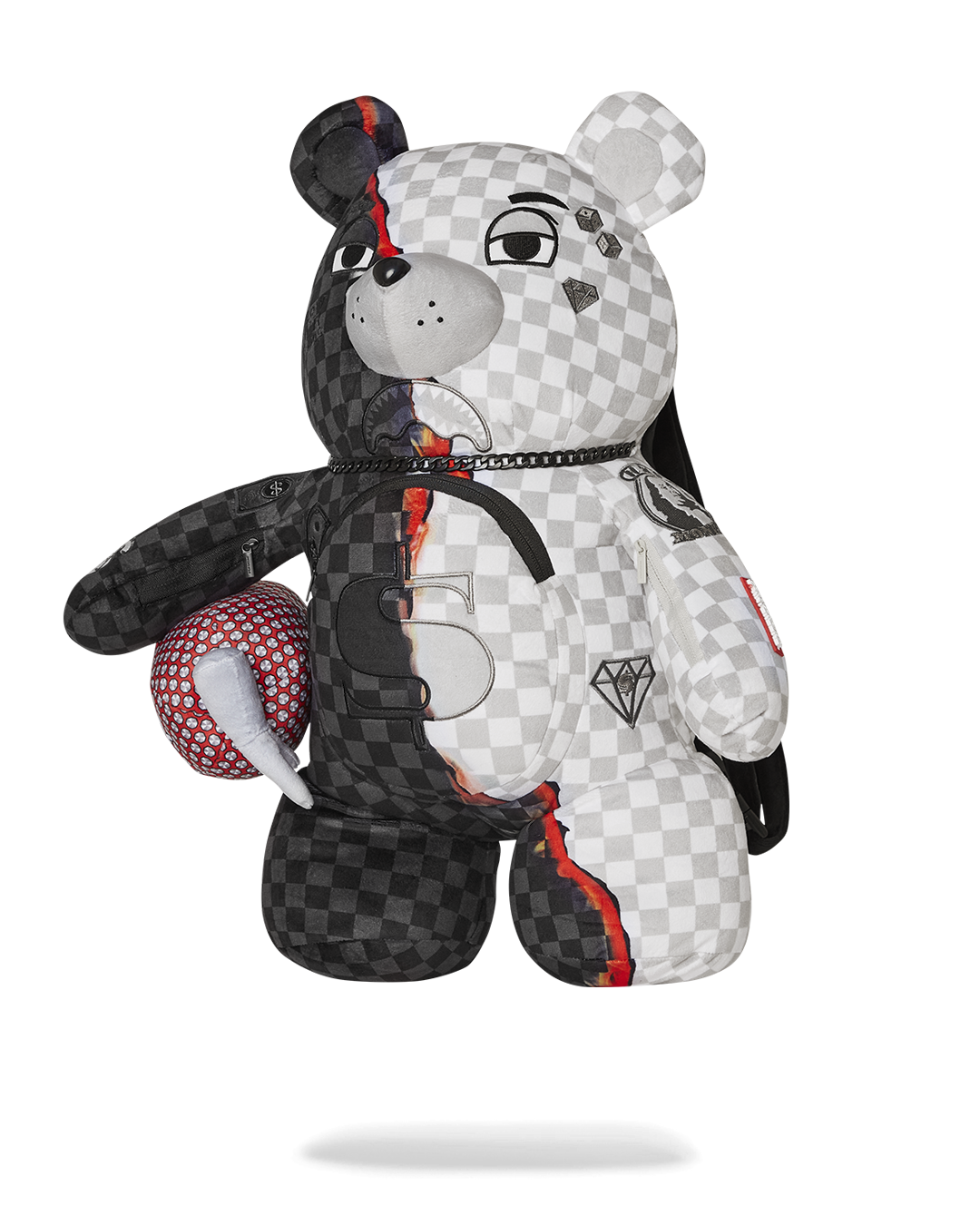 Child wearing the teddy bear backpack, demonstrating adjustable straps.