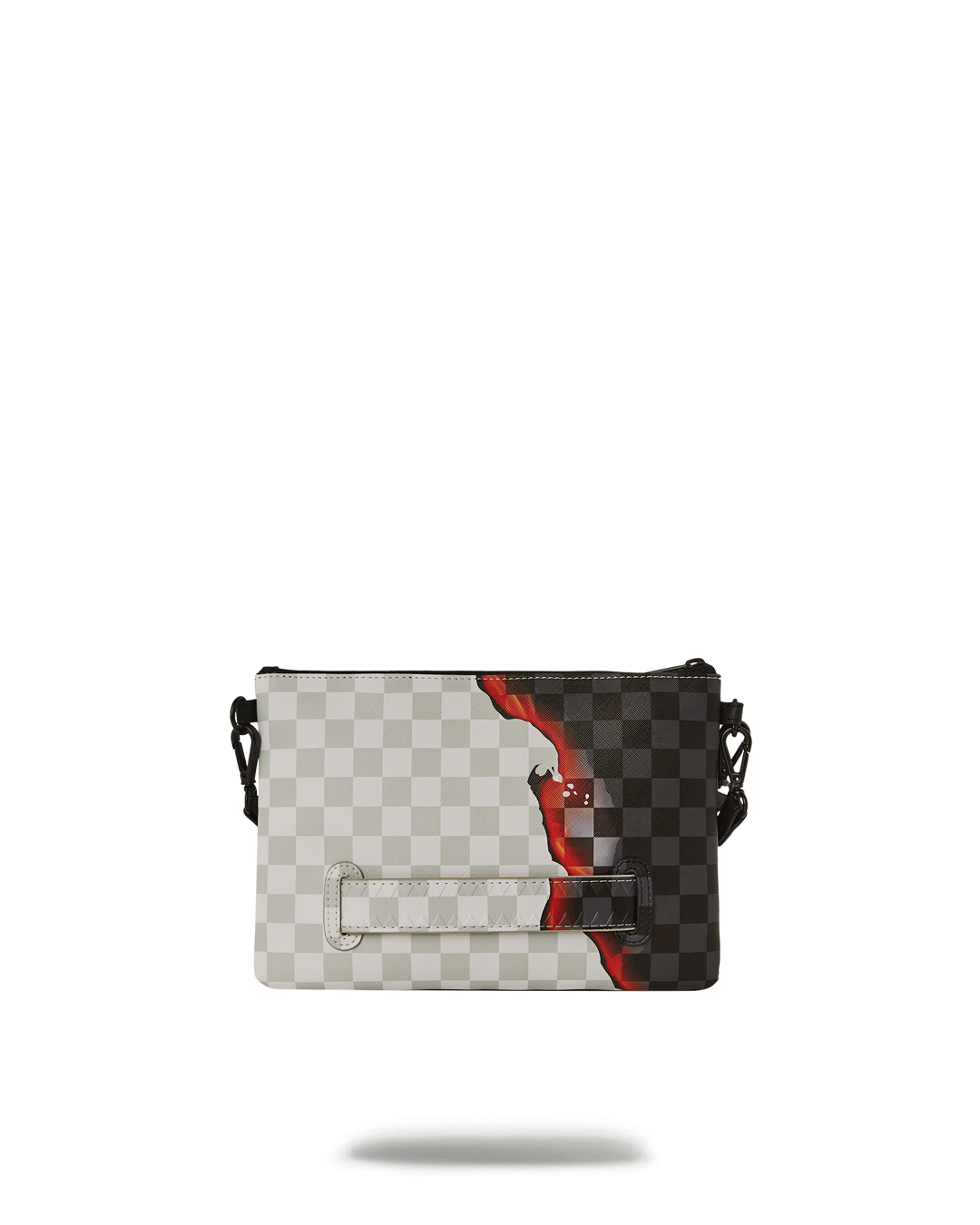 Convertible clutch styled as a slim pouch with gold hardware