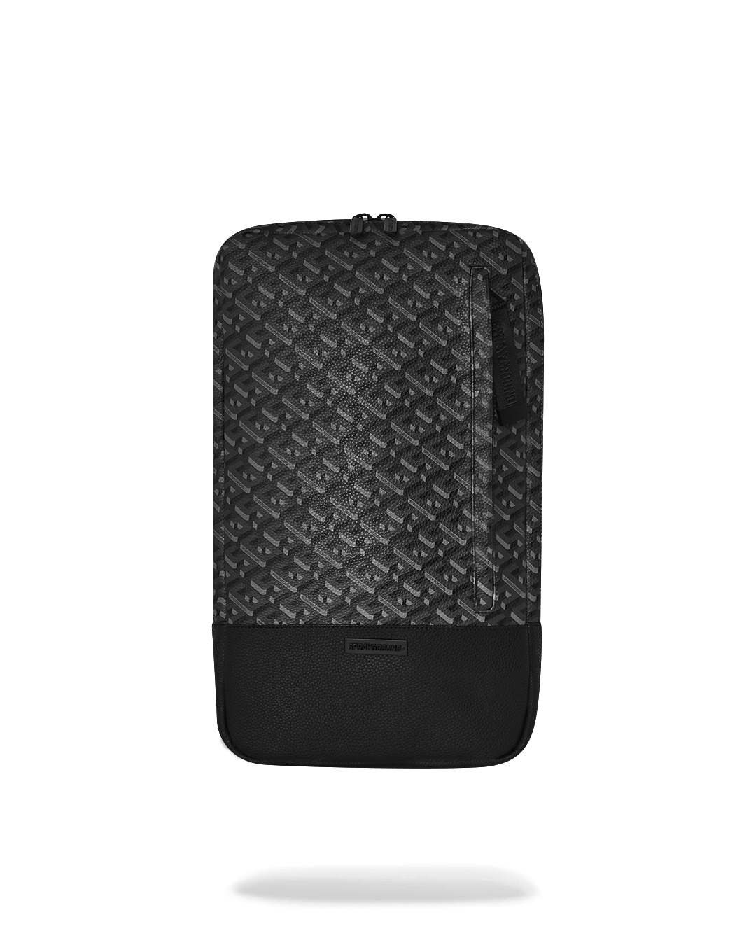 Front view of faux leather backpack showcasing whip stitch detailing.