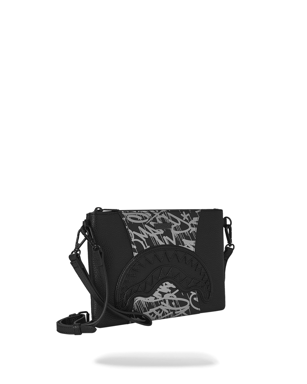 Close-up of the clutchs zip closure and interior pocket
