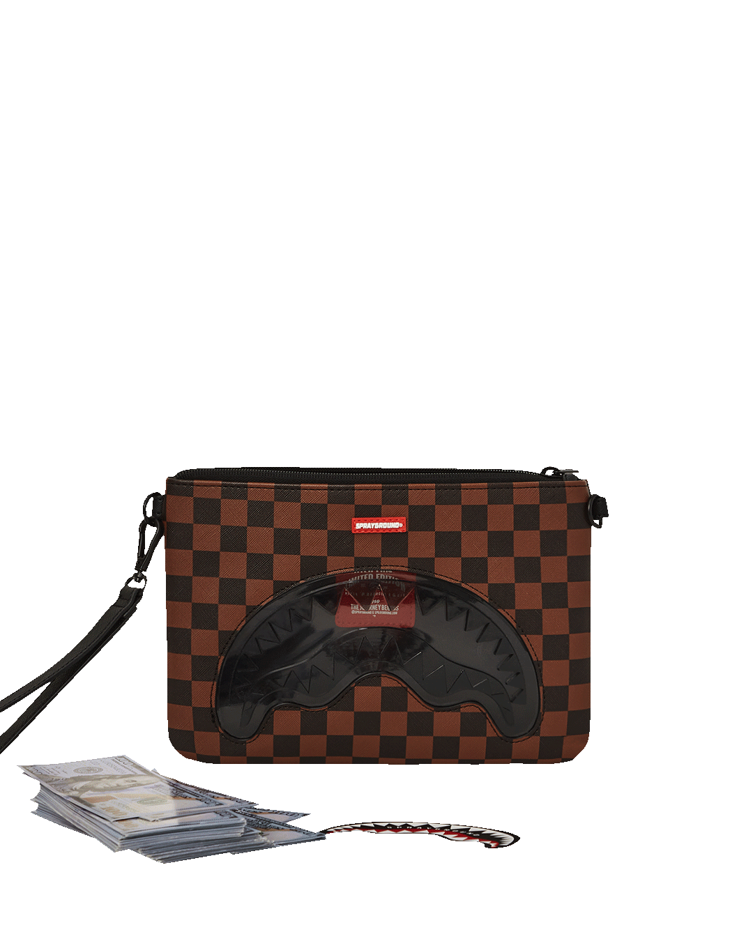 Sharks in Paris leather crossbody bag worn as a shoulder bag in urban setting