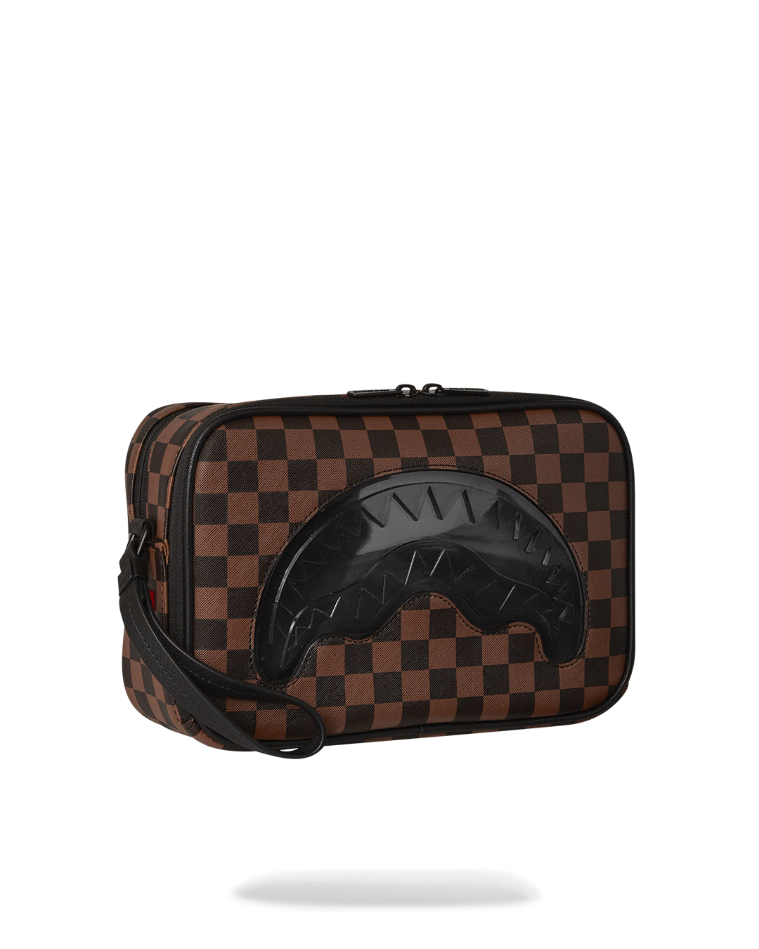 Close-up of faux leather texture and sharkmouth design
