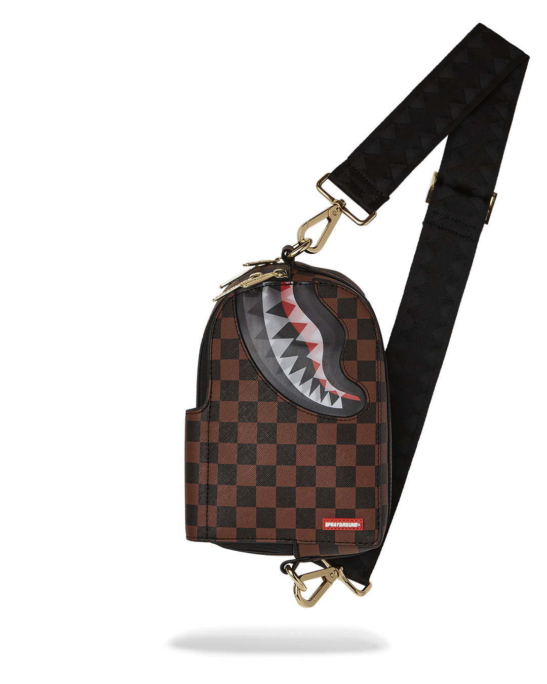 Front view of the faux leather cross-body sling bag with zippered compartments