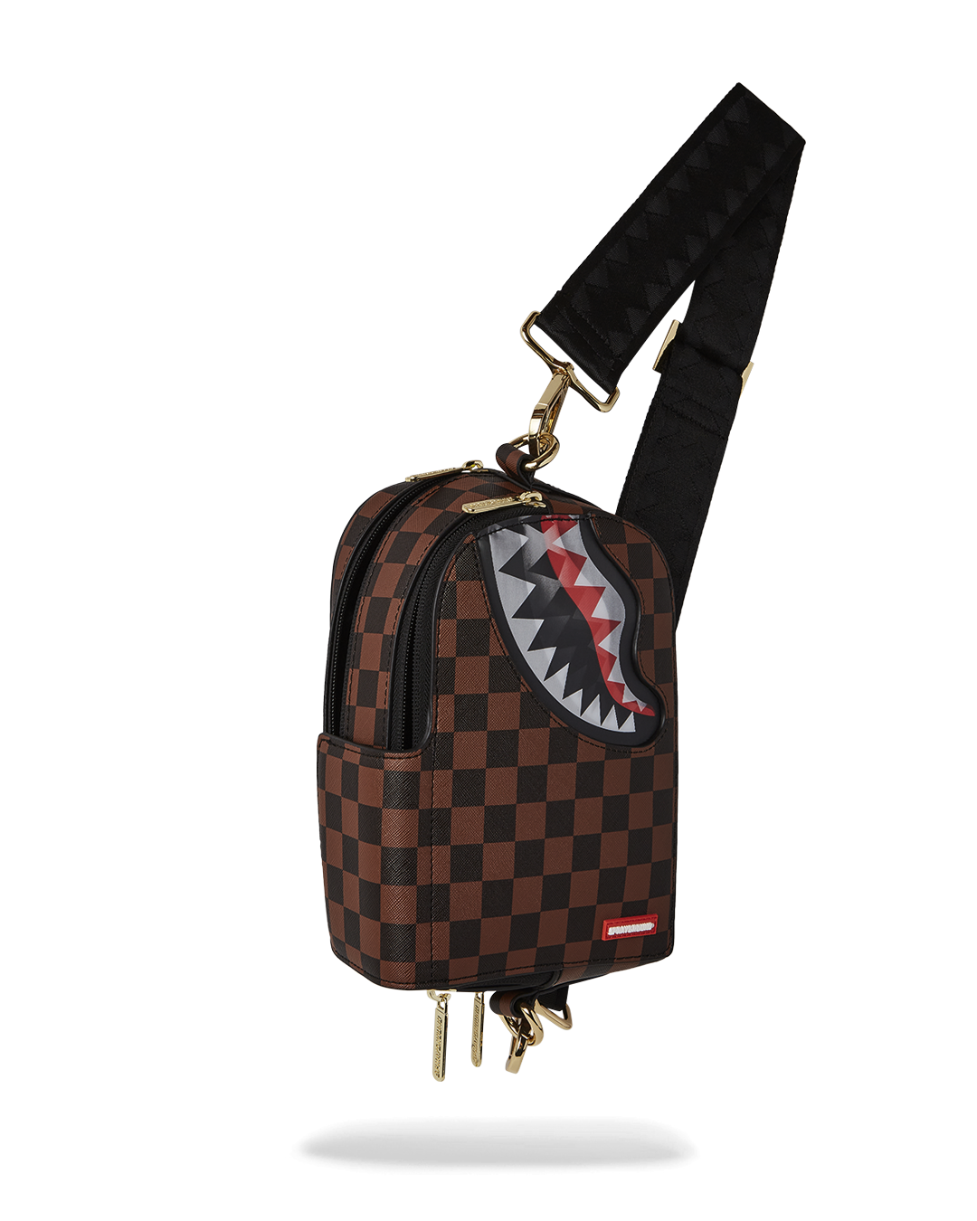 Side angle showing adjustable webbing strap on the sling bag