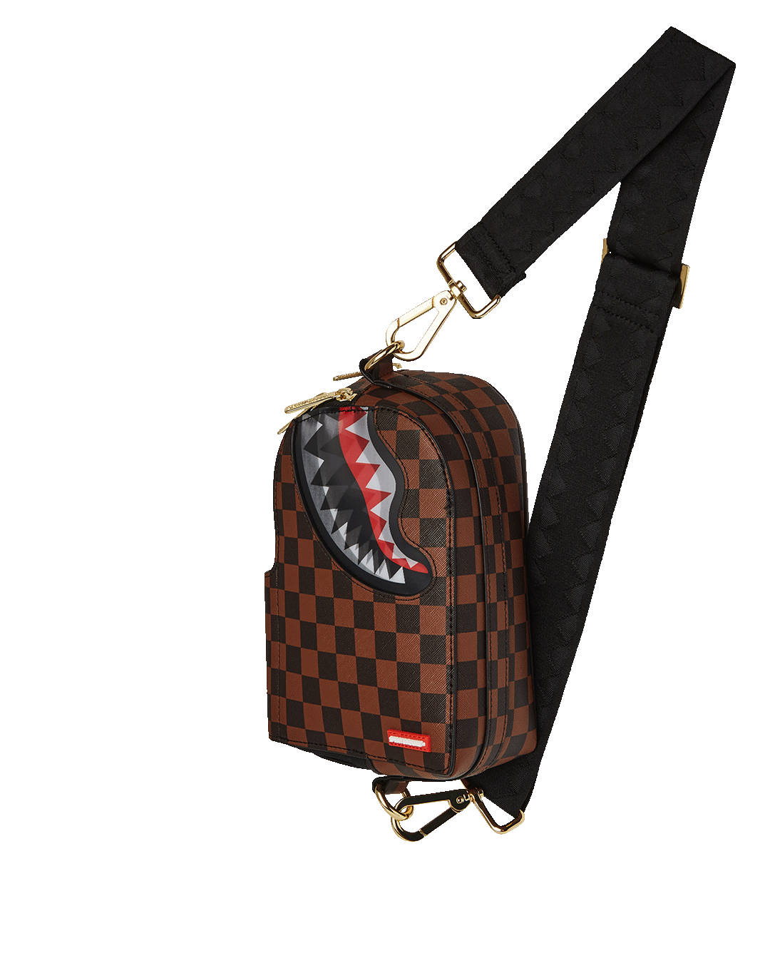 Side angle showing adjustable webbing strap on the sling bag