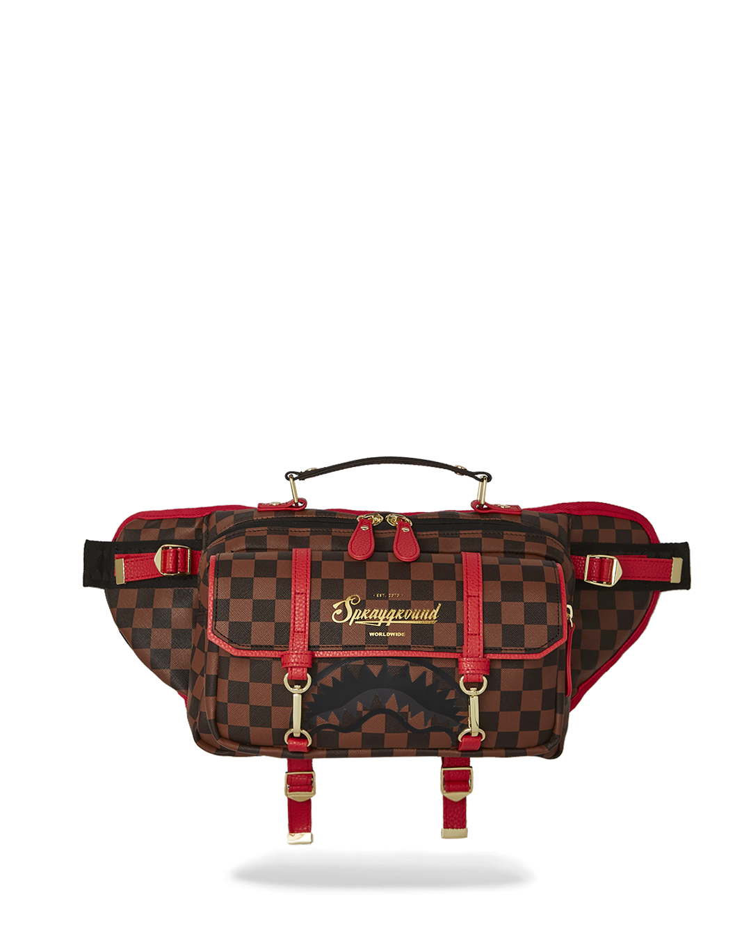 Front-facing view of ThroneLite cargo crossbody with zippered pockets