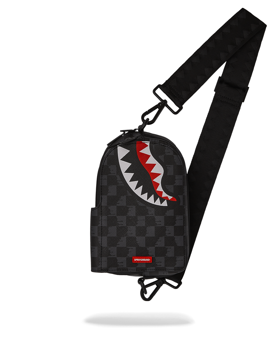 Front view of faux leather waist pack styled across chest, ideal for everyday carry