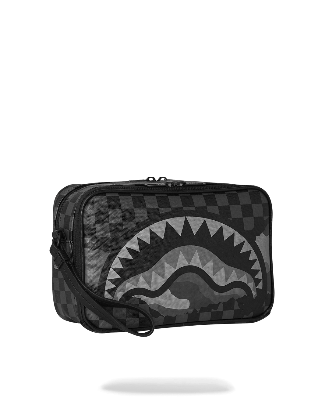 Black crossbody bag showcasing phone and wallet inside.
