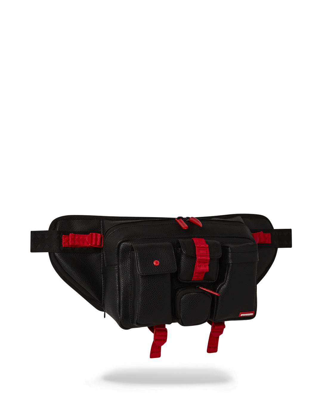 Side view of bag’s interior pockets and buckle closure