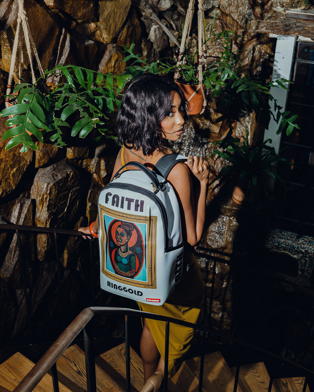 Sprayground x Faith Ringgold backpack, side pocket detail