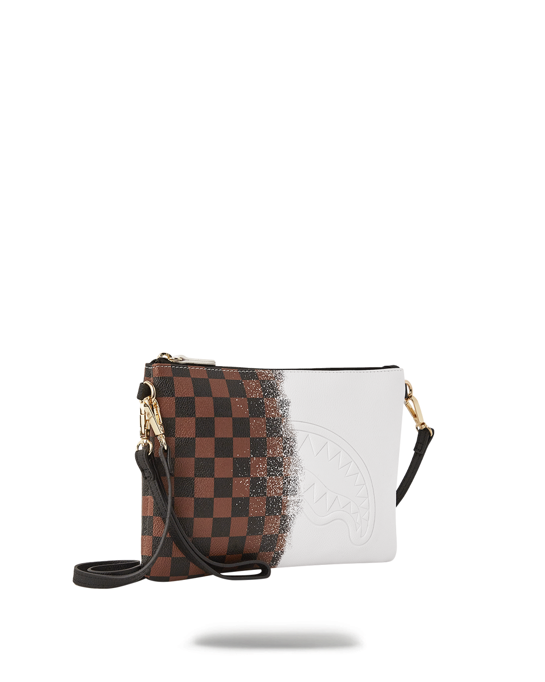 Designer clutch shown with front handle used for hand-carry styling