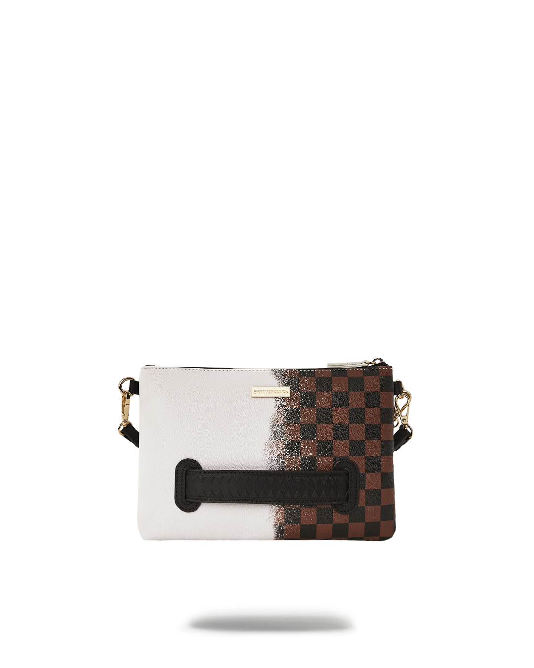 Interior pocket of clutch bag with zip closure and slim profile