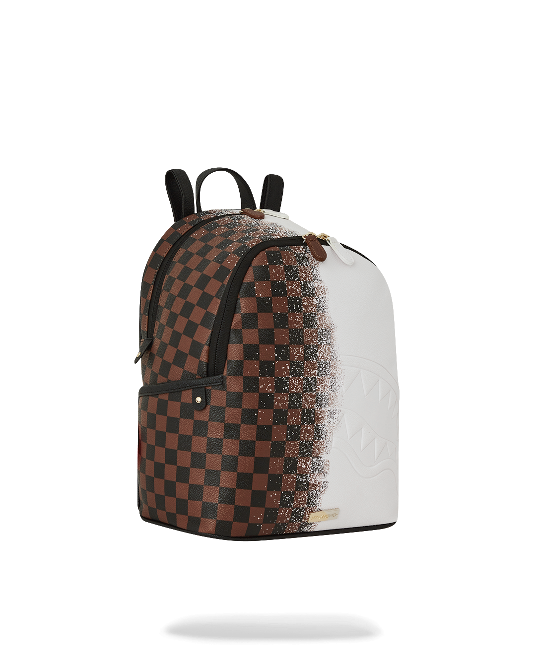 Stylish backpack featuring gold zippers and side pockets for easy storage.