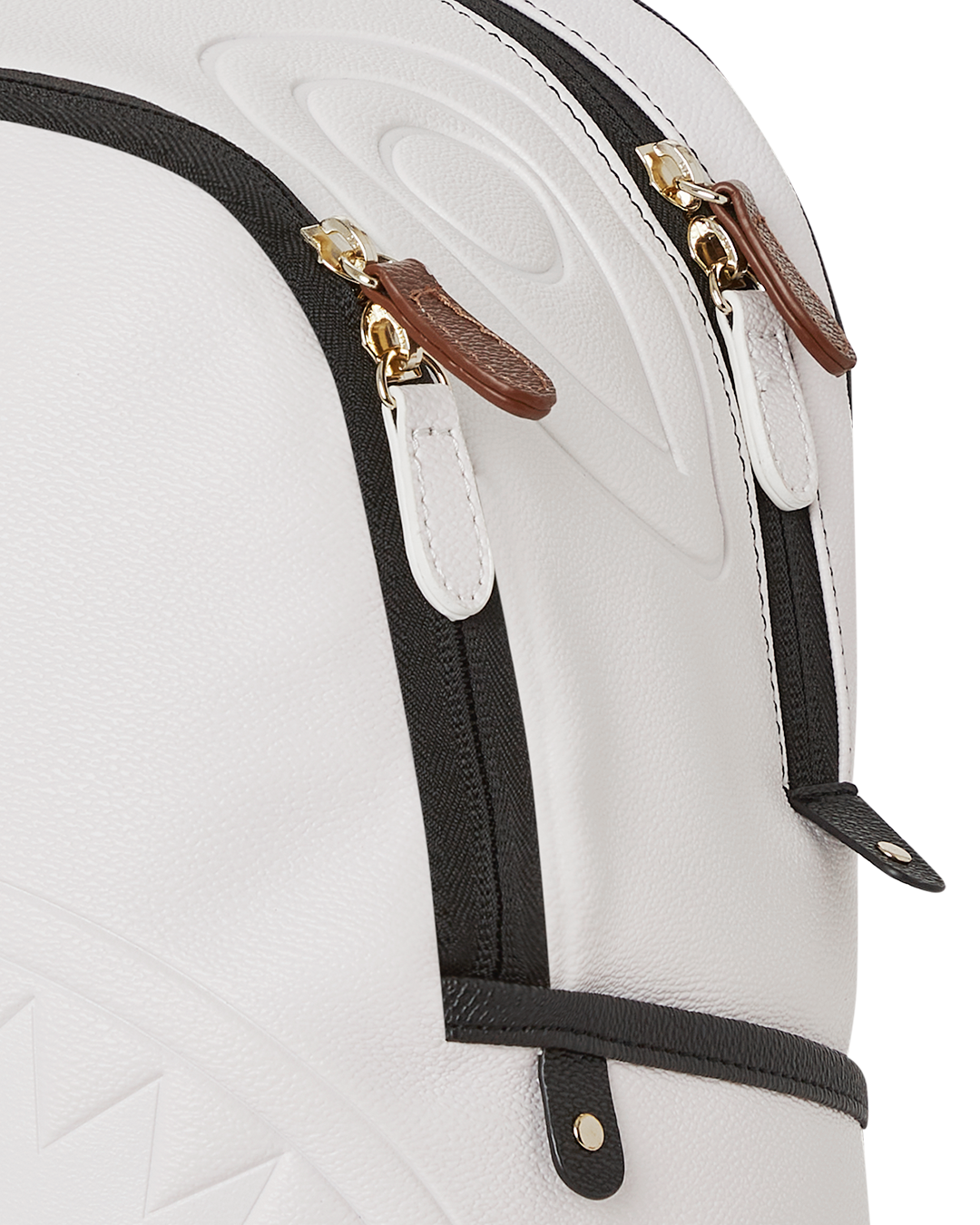 Stylish backpack featuring gold zippers and side pockets for easy storage.