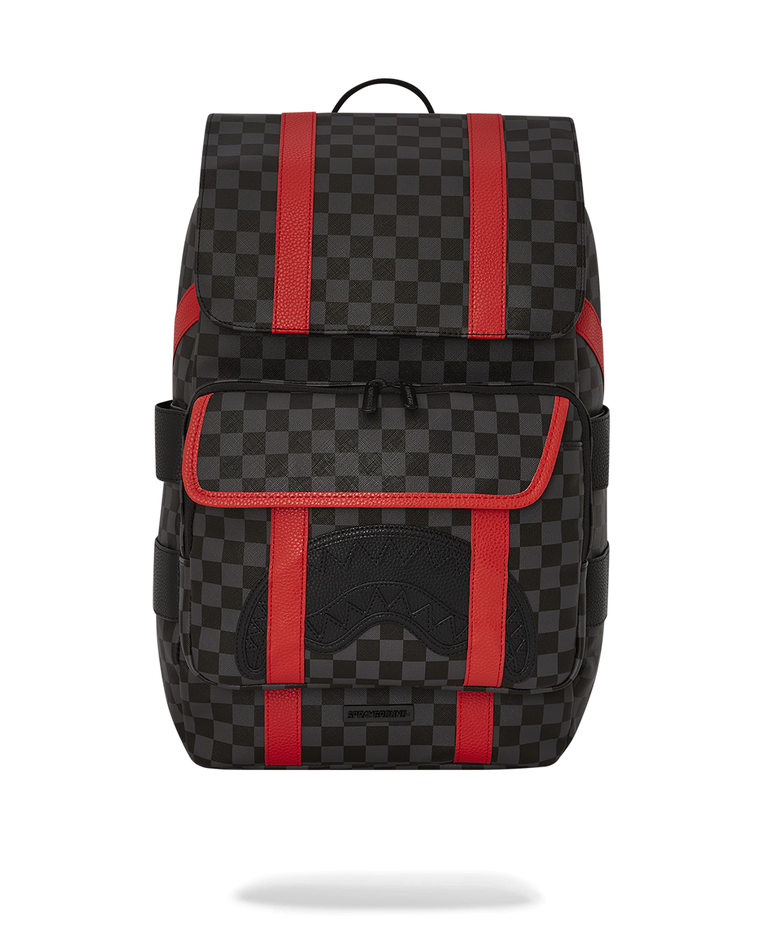 Shark Club Monaco backpack in black, showcasing front zipper and sleek faux leather texture.