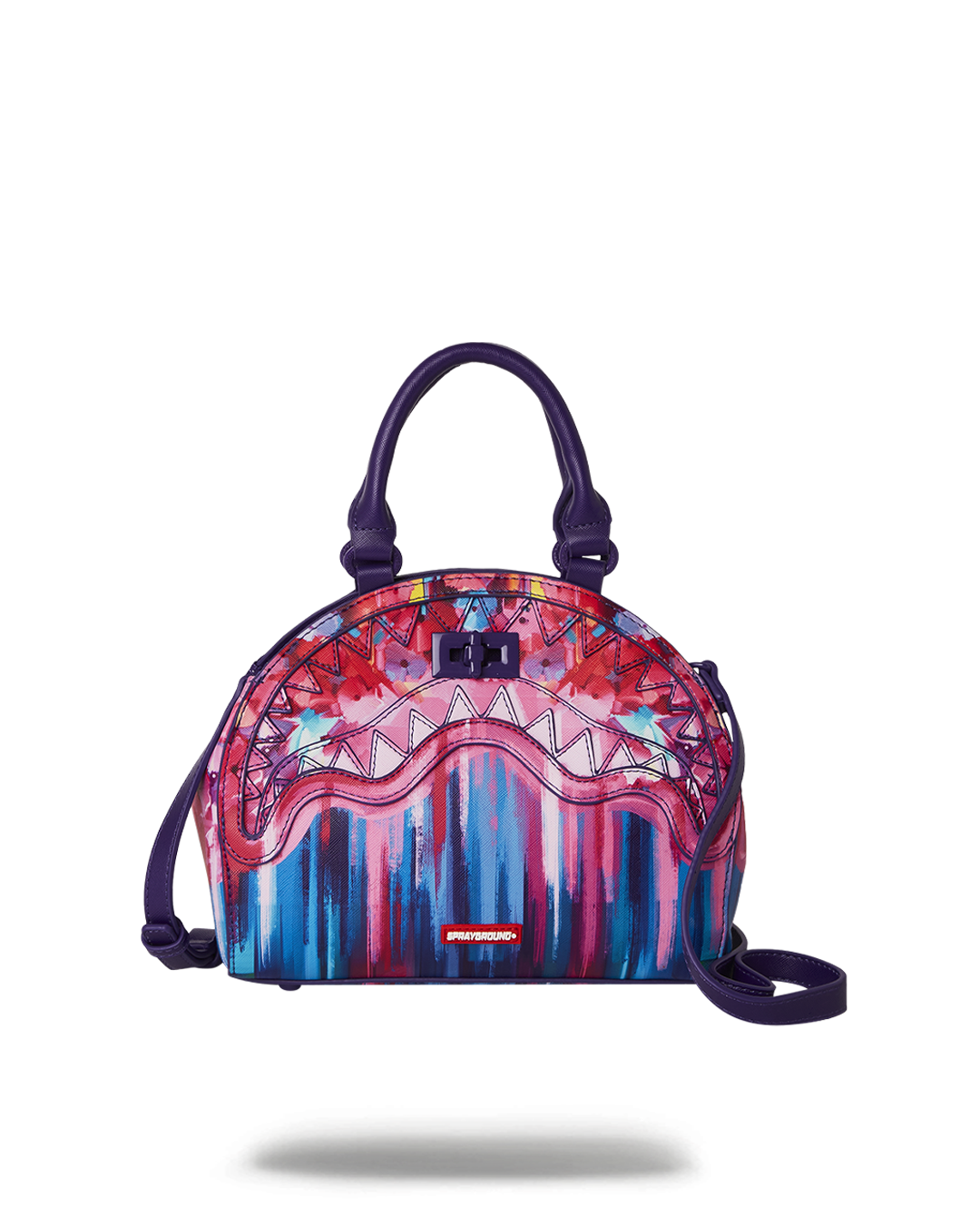 Flora Botanica Shark Handbag with adjustable gold chain strap displayed elegantly.