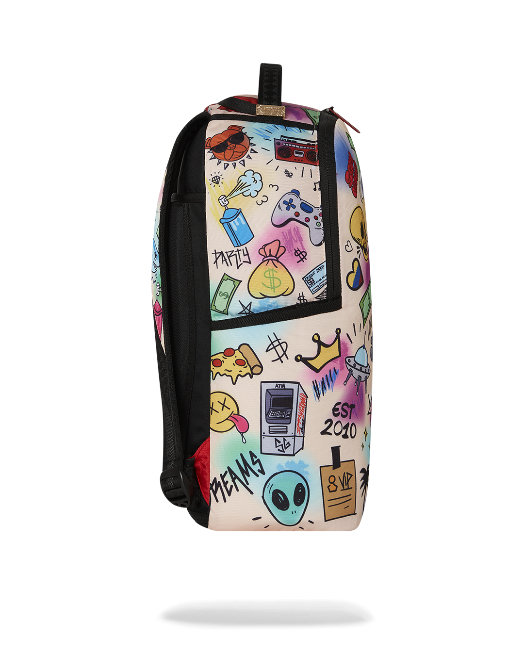 Backpack in use, connected to carry-on luggage for easy travel