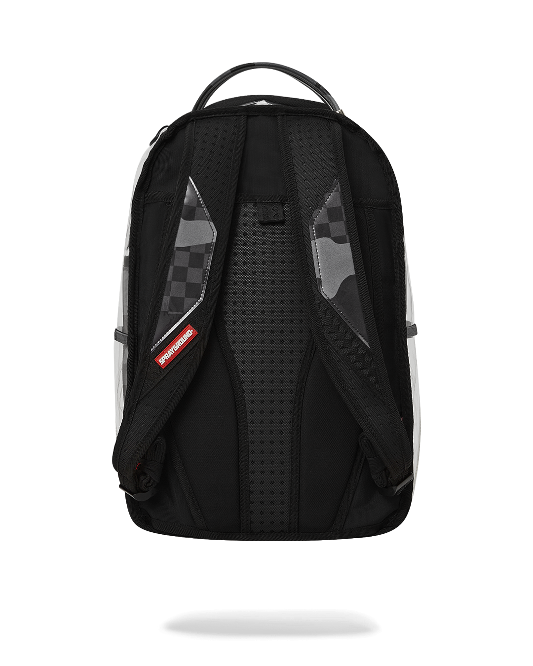 Close-up of the clear vinyl backpack showing its water-resistant exterior and pink accents