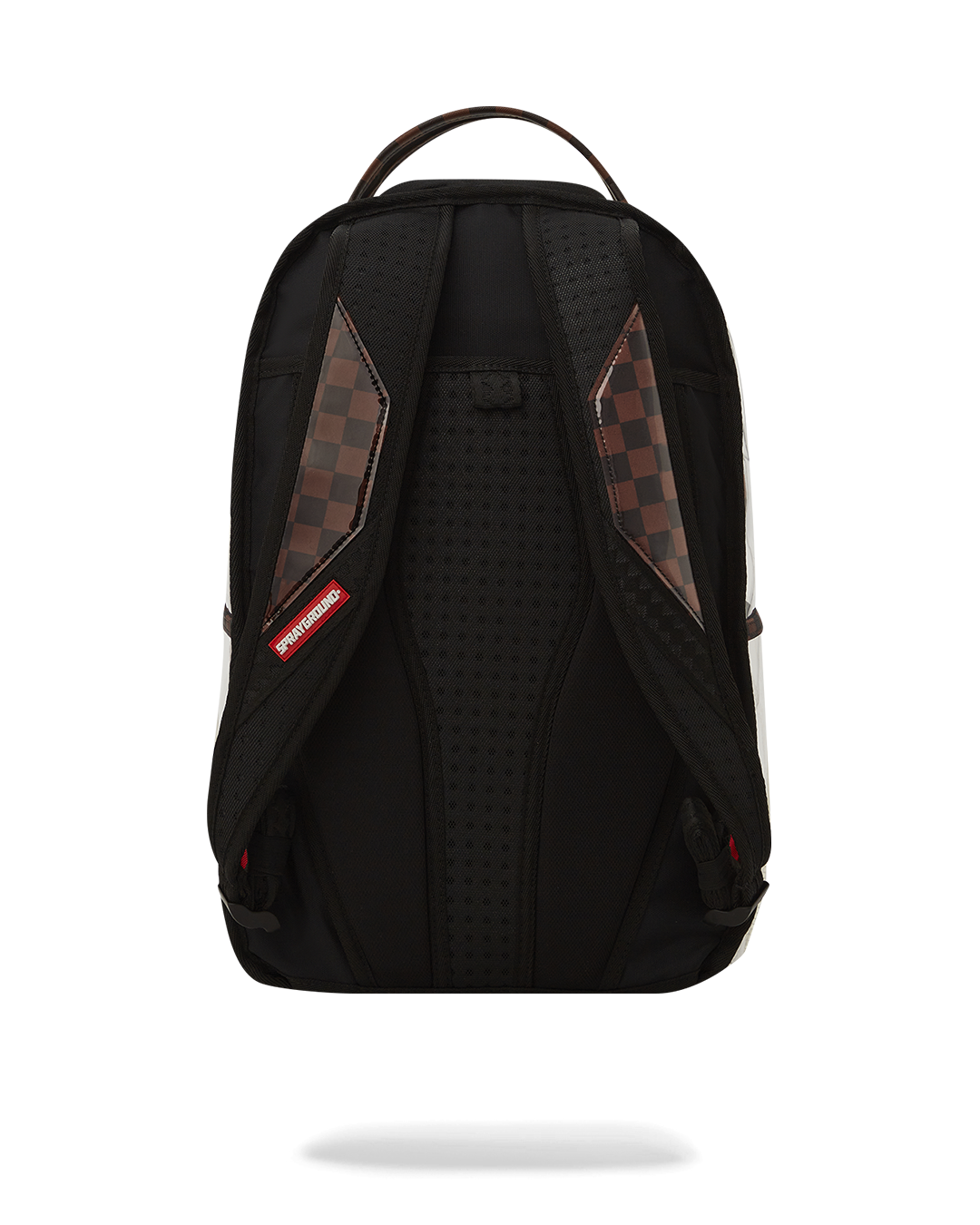 Clear DLX backpack front view, highlighting its clear vinyl fabric and front zipper pocket.