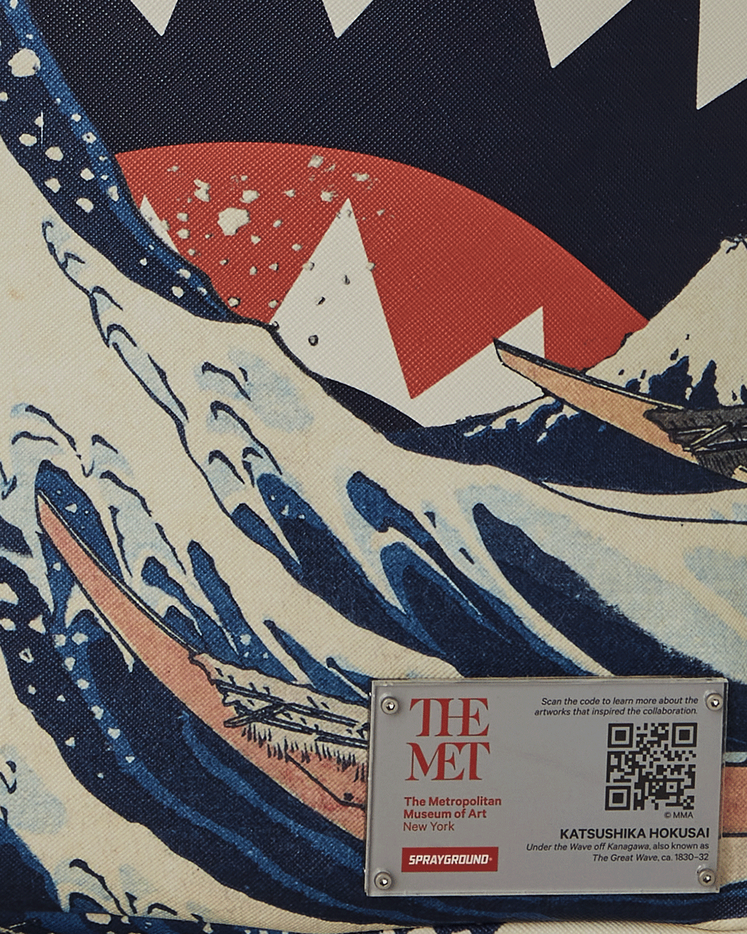The Met Hokusai backpack featuring the Great Wave in faux leather, front view