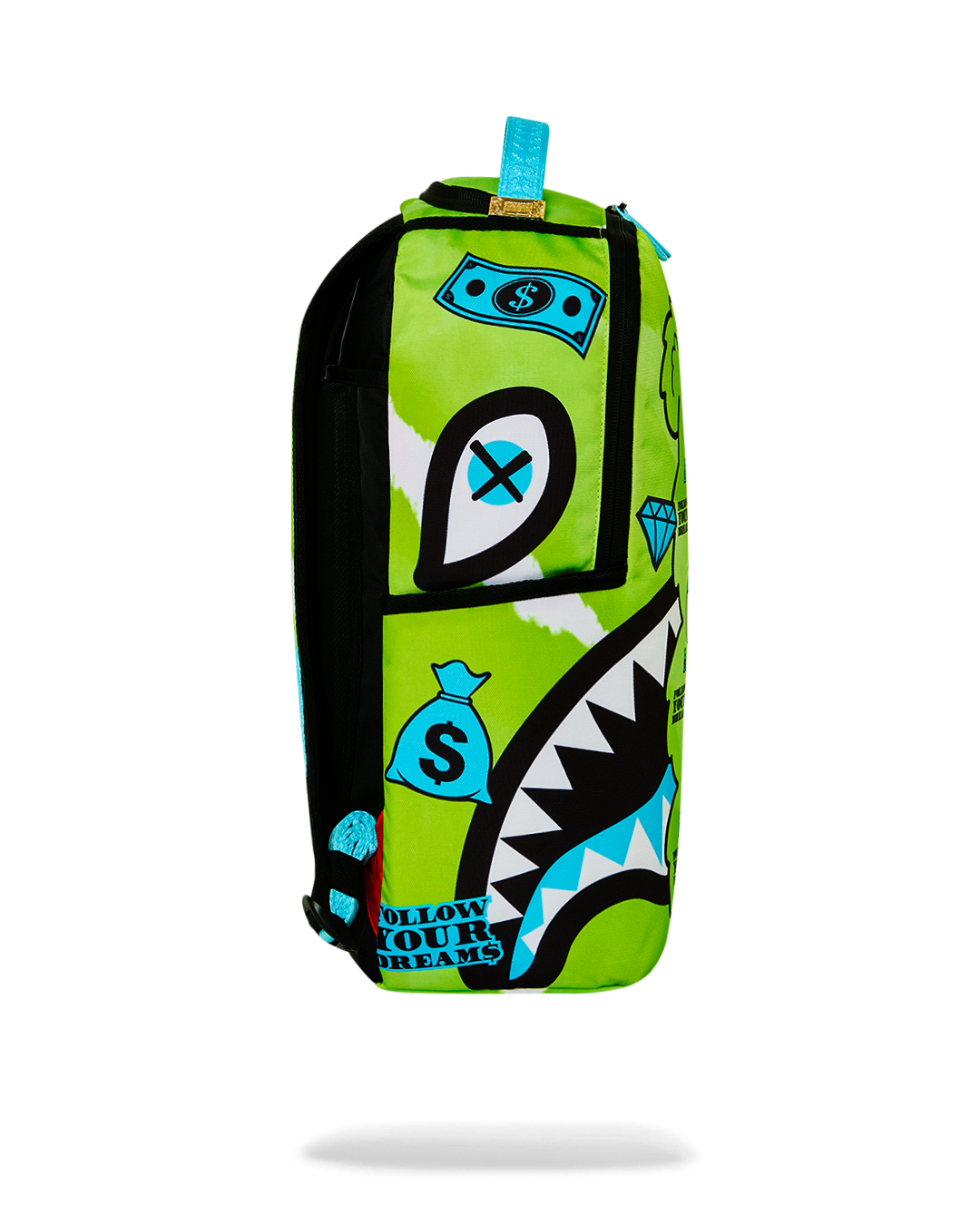 Side angle of backpack highlighting adjustable straps and mesh padding