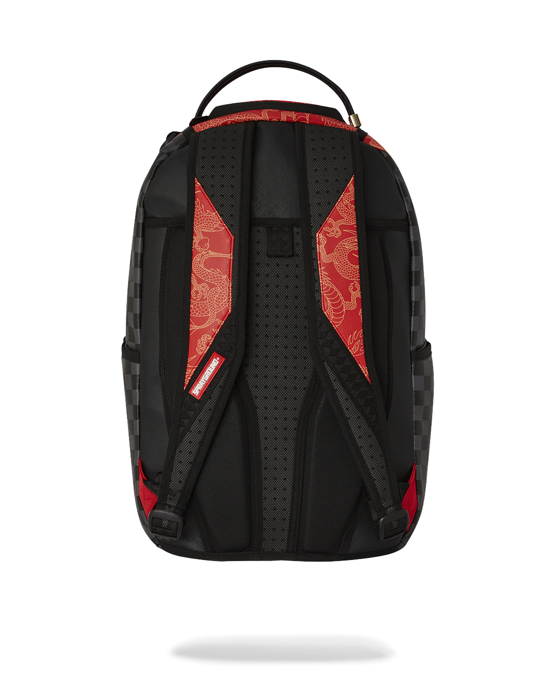 Kung Fu Panda backpack in faux leather, showcasing front zipper pockets and gold hardware