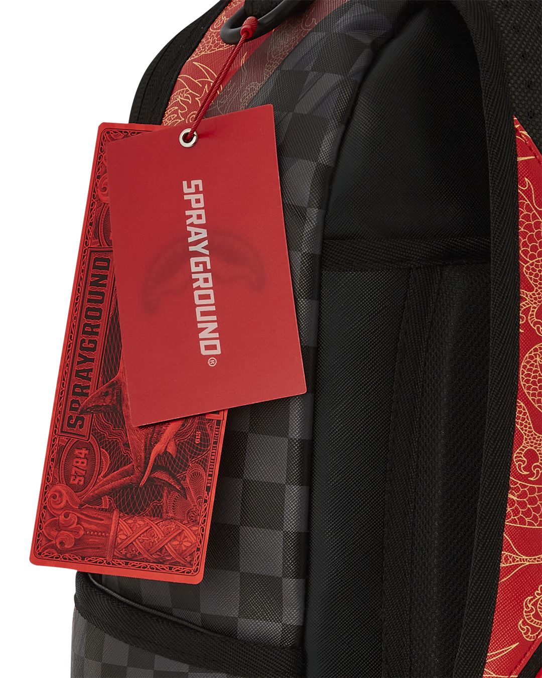 Kung Fu Panda backpack in faux leather, showcasing front zipper pockets and gold hardware