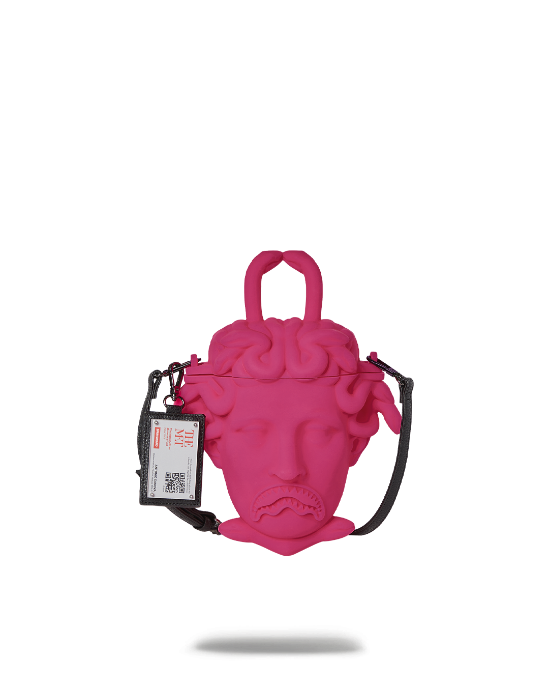 Medusa pink handbag with snake handle, front view