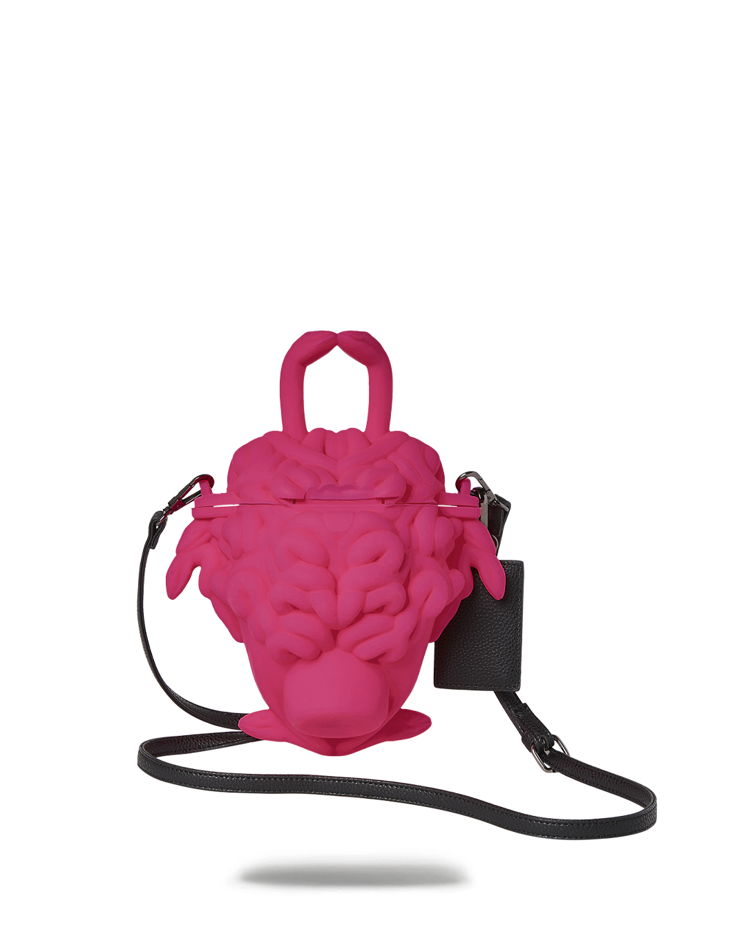 Medusa pink handbag with snake handle, front view