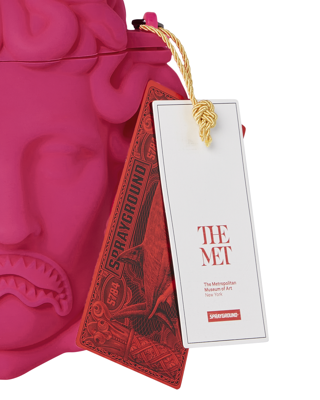 Medusa pink handbag with snake handle, front view