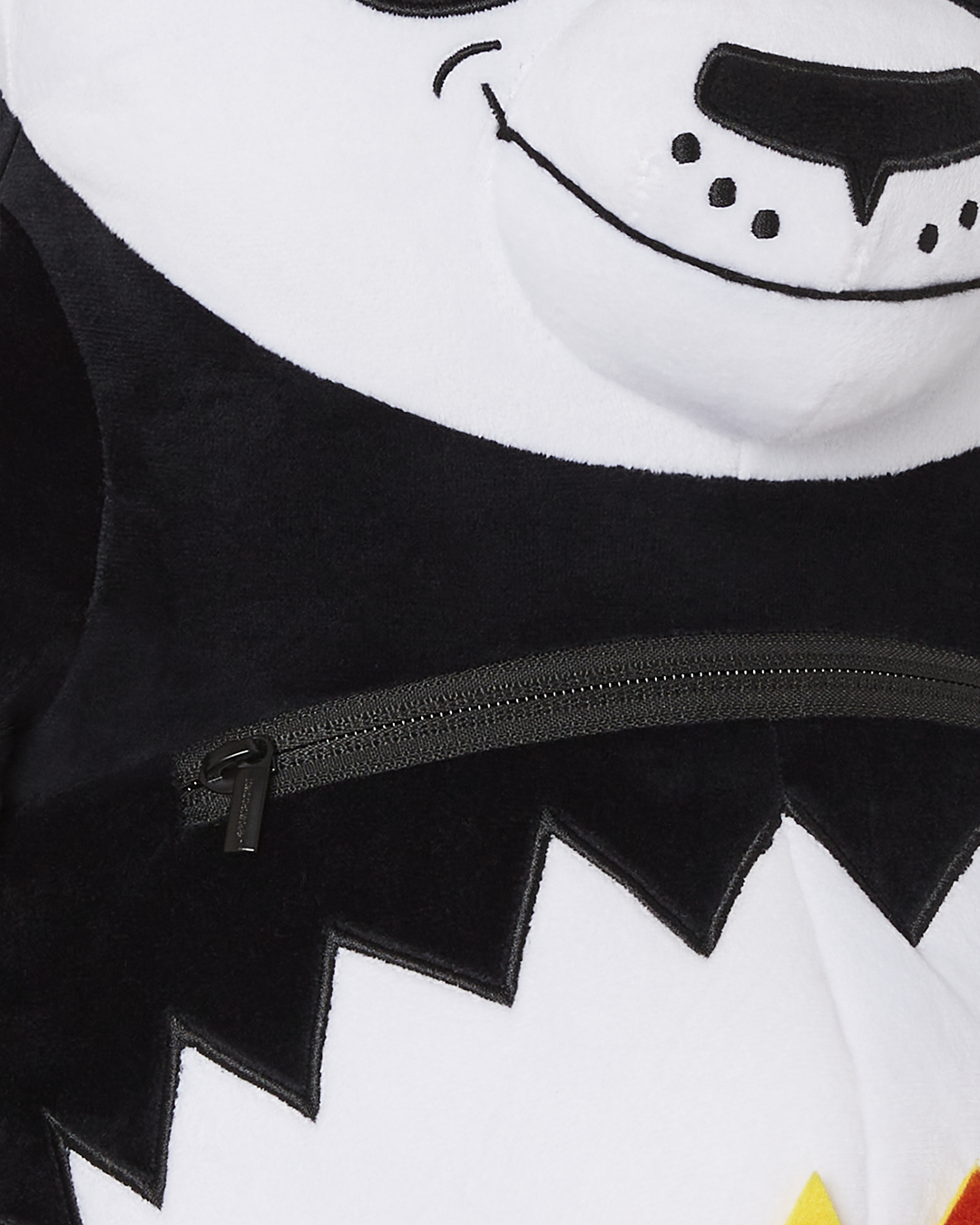 Back panel of sprayground teddy bear backpack with adjustable straps visible