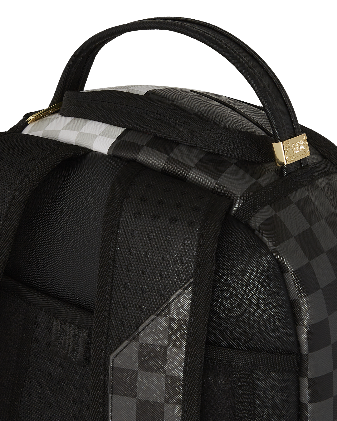John Wick backpack showcasing faux leather and coin emblem detail