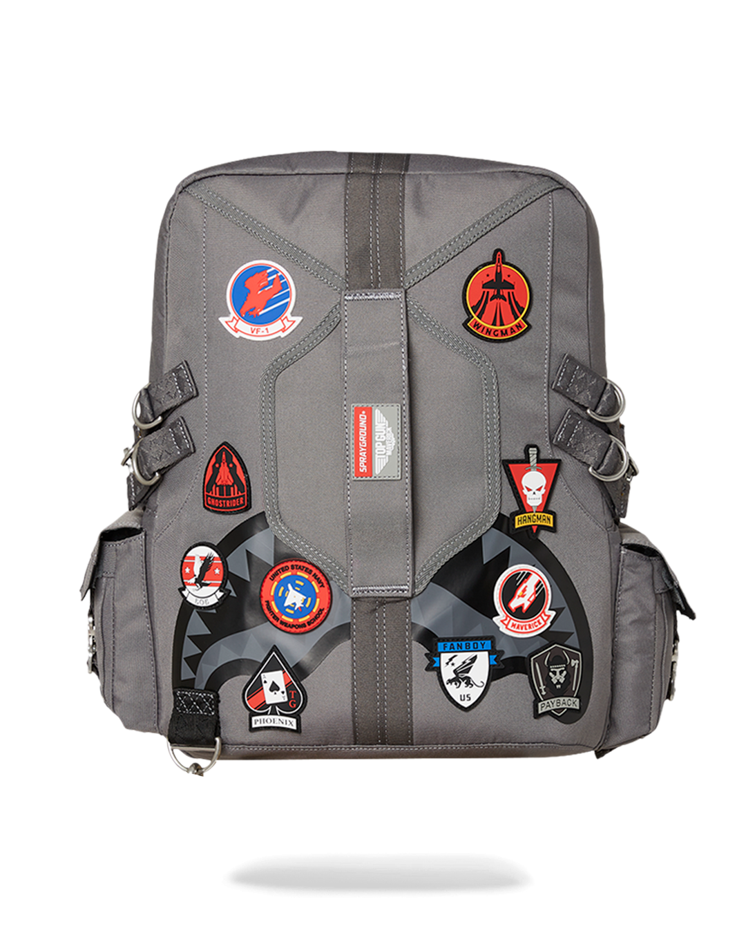 Sprayground backpack pink limited edition showing front pockets and airplane zipper pull