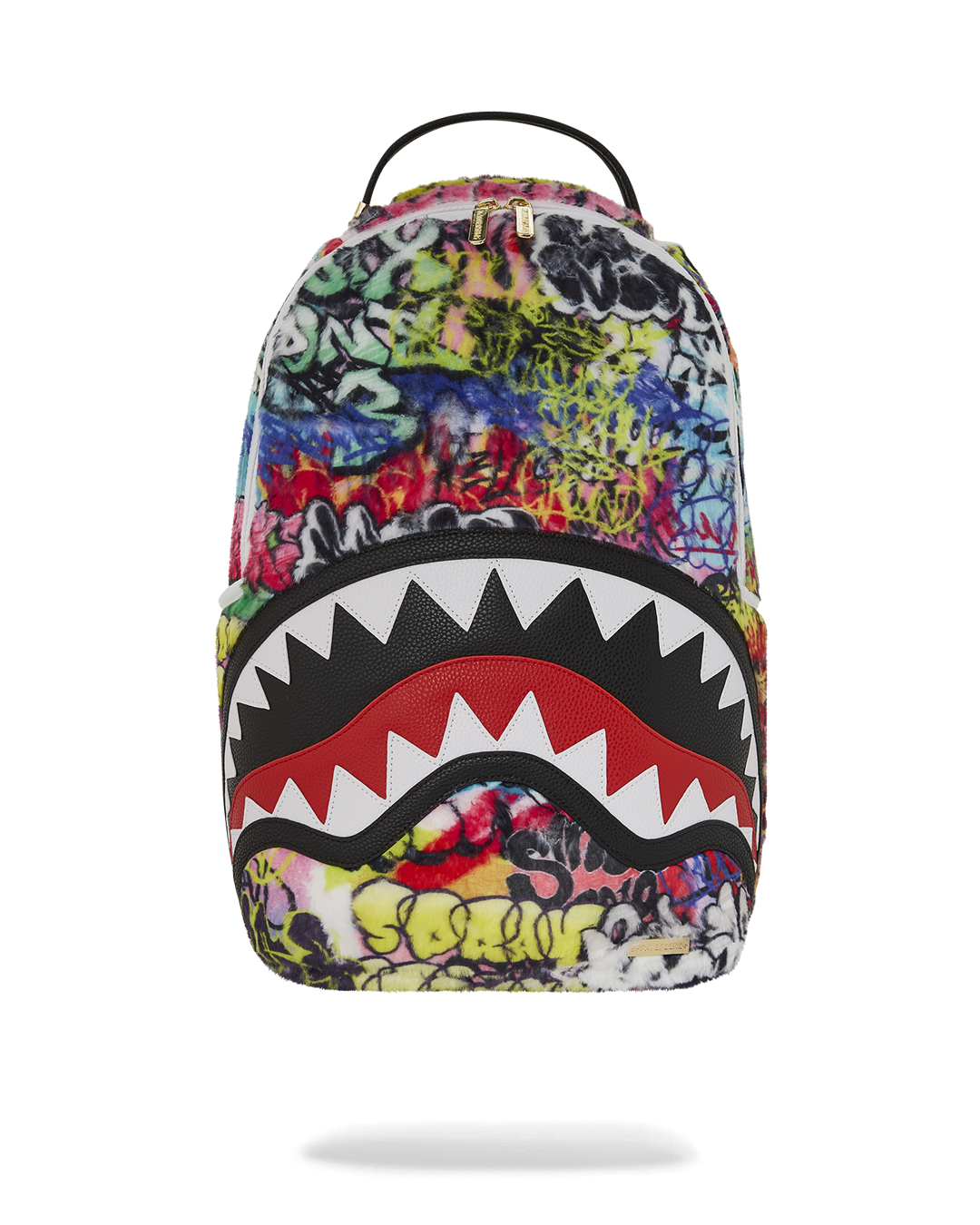 Close-up of the Urban Graffiti Luxe Backpack showcasing its faux leather and graffiti design.