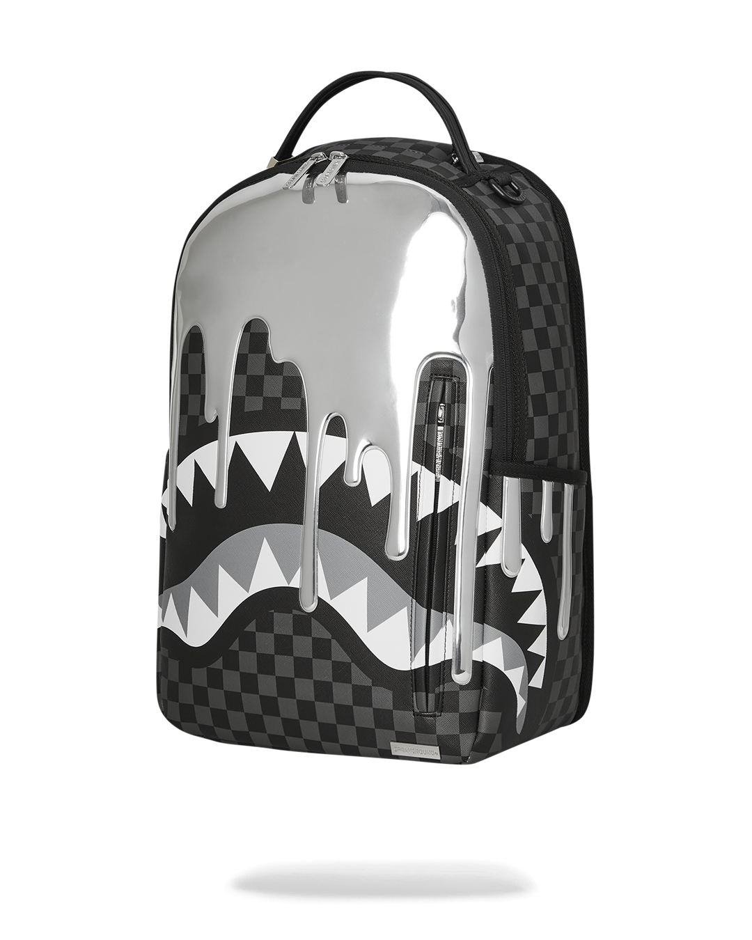 Backpack with side pockets and gold zippers, ideal for travel.