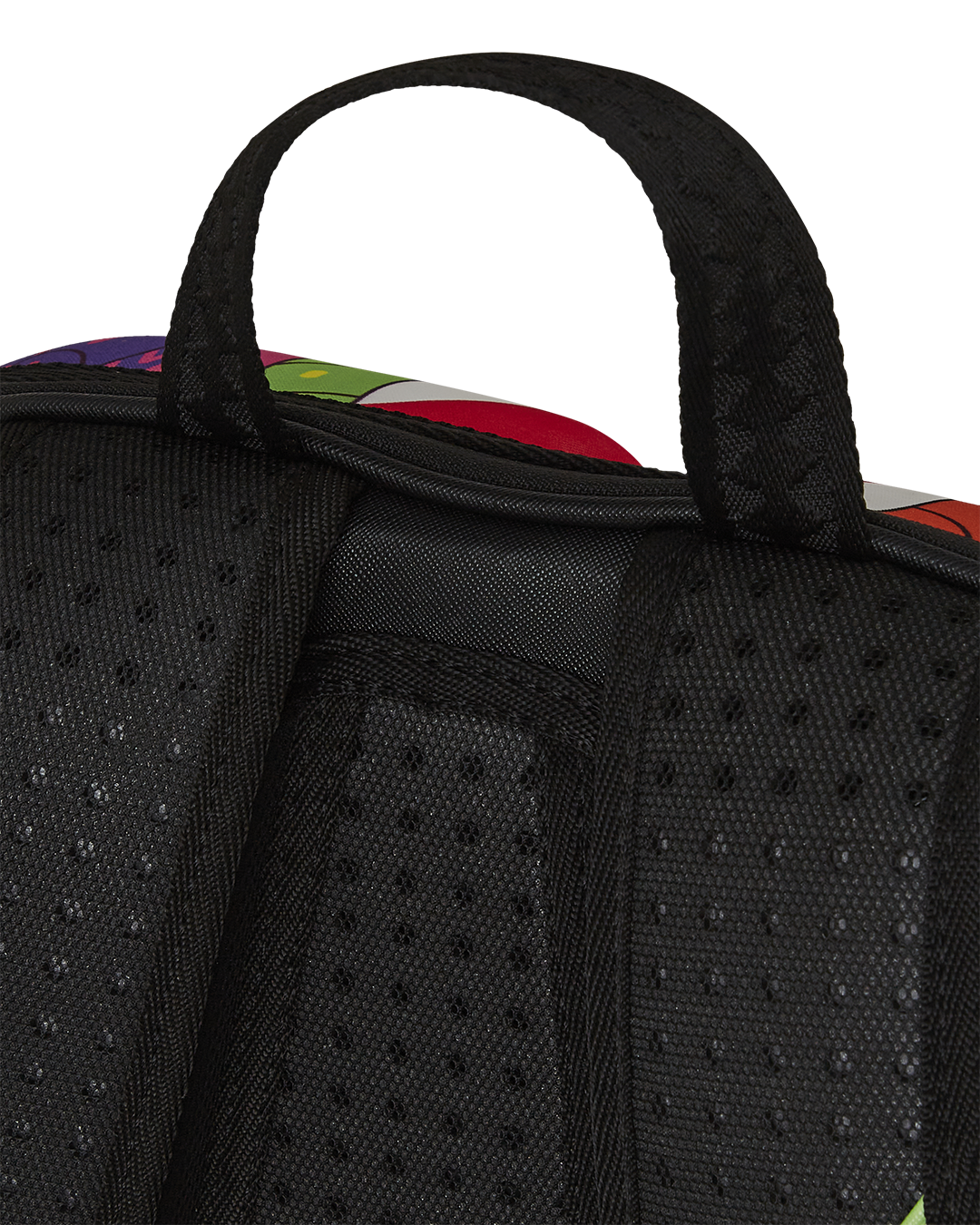 Close-up of the faux leather material and adjustable straps