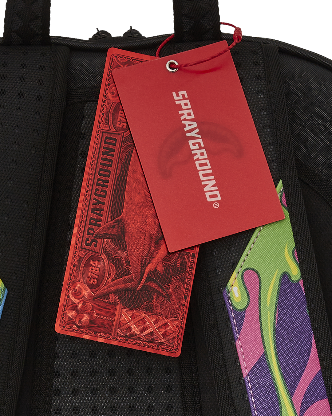 Close-up of the faux leather material and adjustable straps