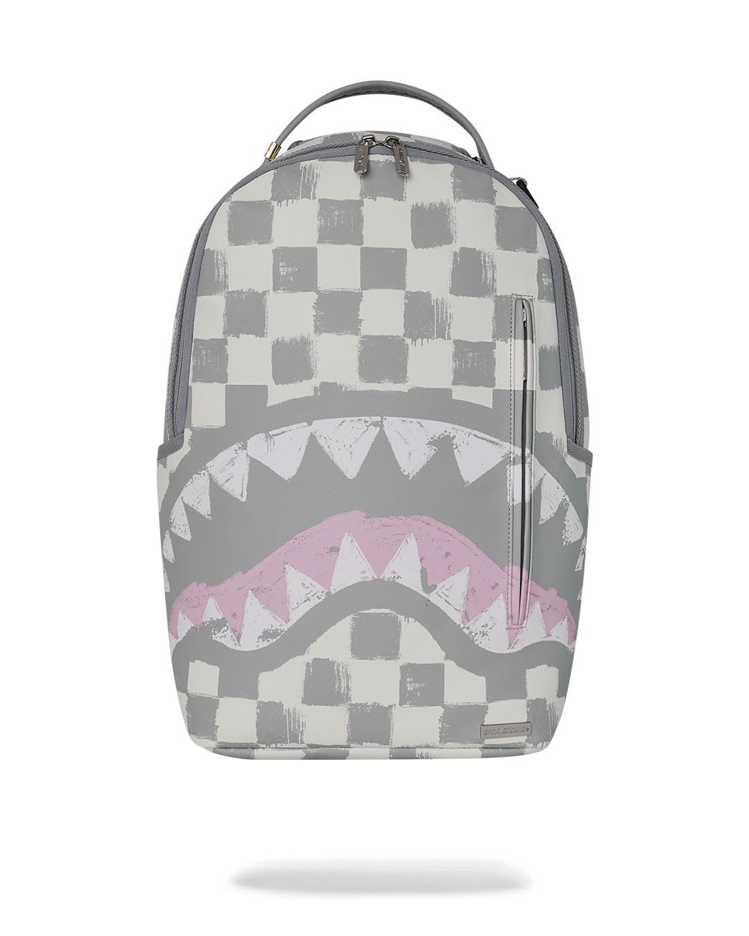 Leather backpack with front zipper pocket and side pockets