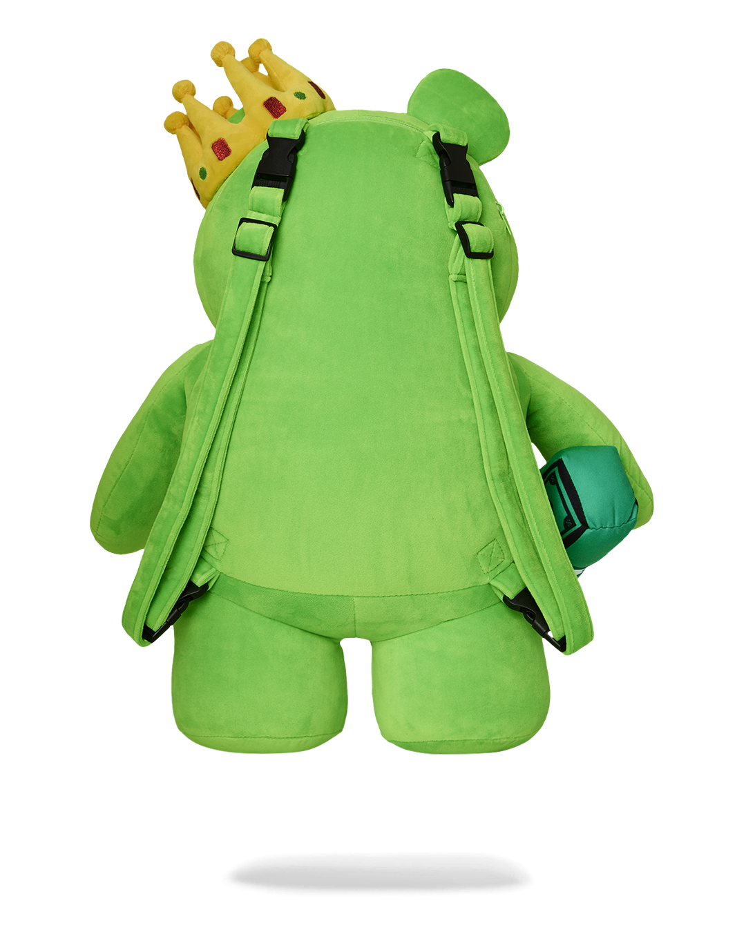 Front view of the water-resistant plush backpack with adjustable straps