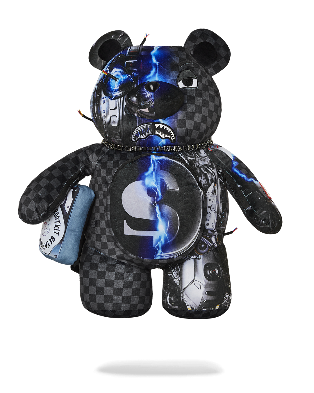 Cute teddy bear backpack front view with zippered pockets