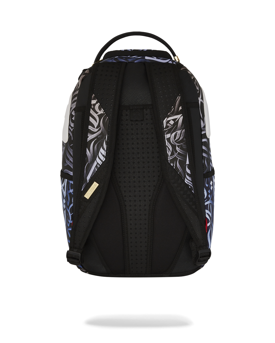 Side profile showing adjustable straps and side pockets of the Sprayground limited edition backpack