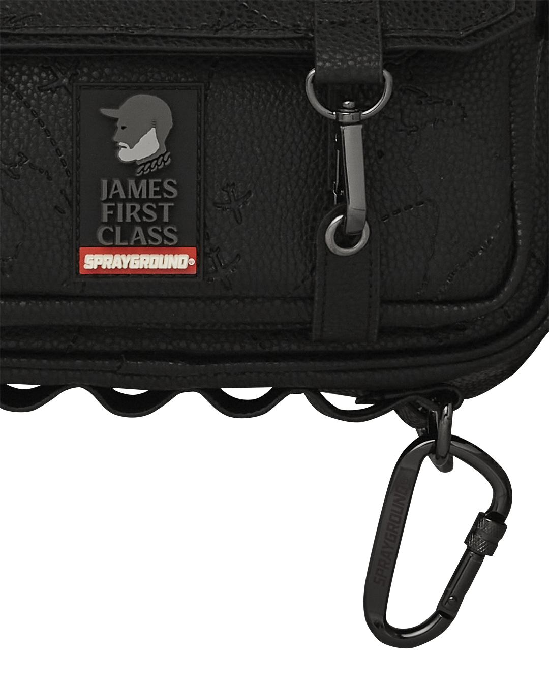 Top-down shot of the travel bag packed with phone, wallet, and sunglasses