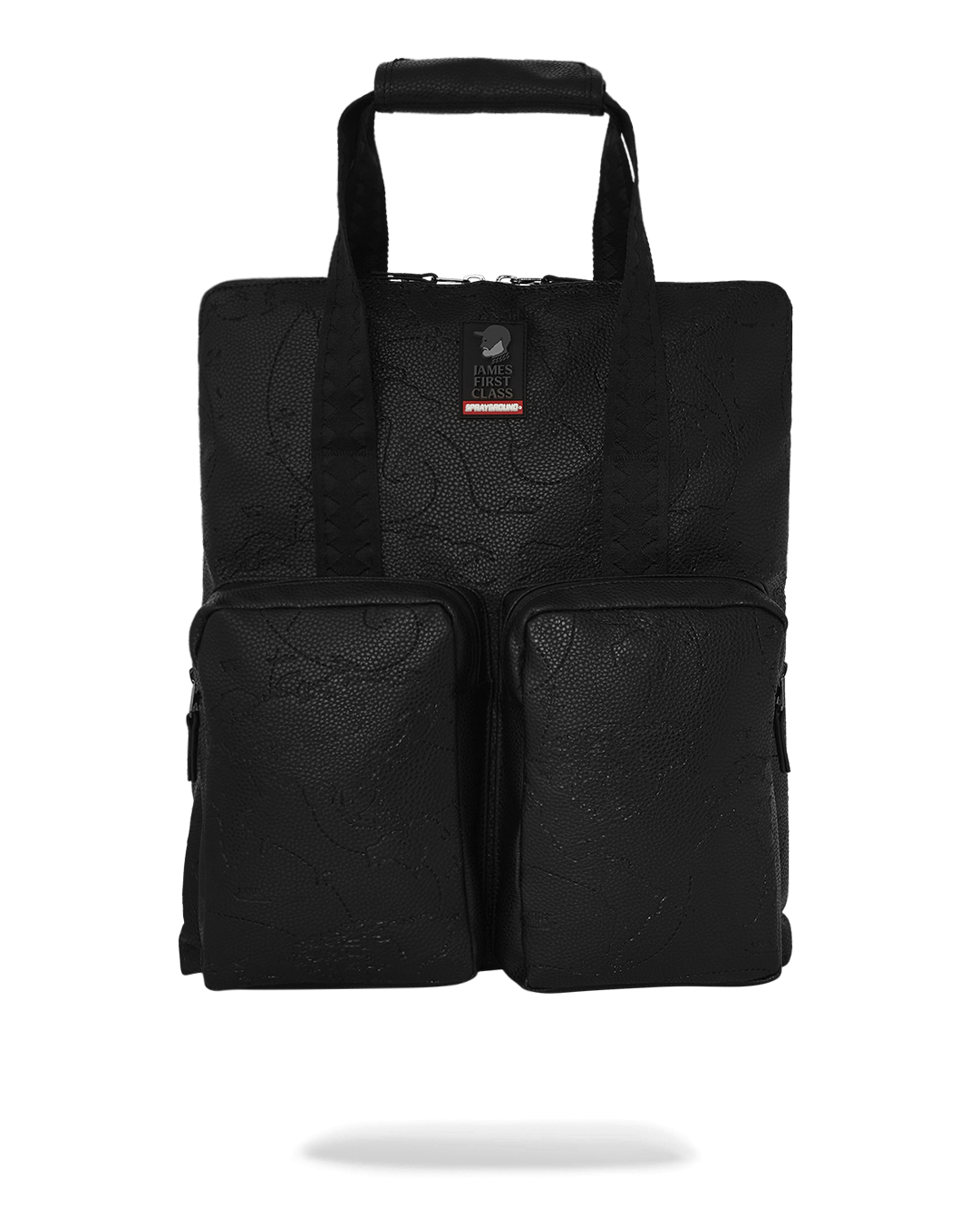 Tycoon Traveler leather crossbody bag in black, shown from the front.