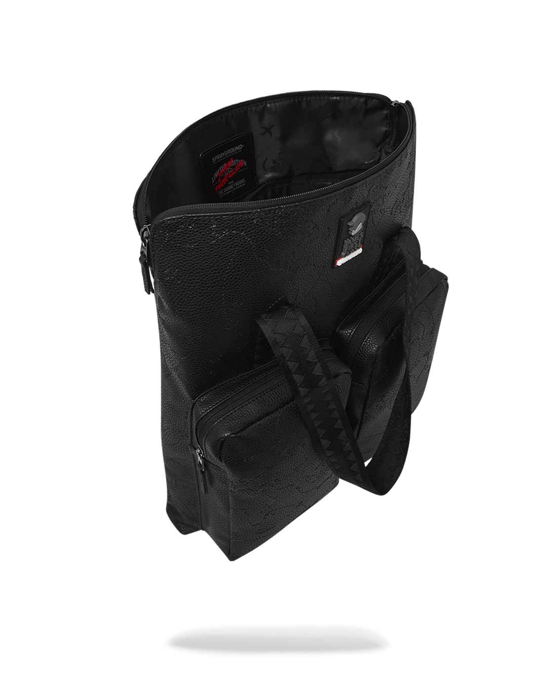 Tycoon Traveler leather crossbody bag in black, shown from the front.