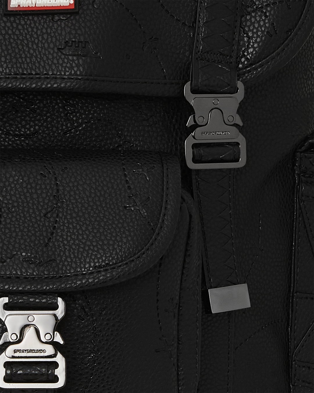 Luxury backpack featuring embossed logo on back strap and durable faux leather
