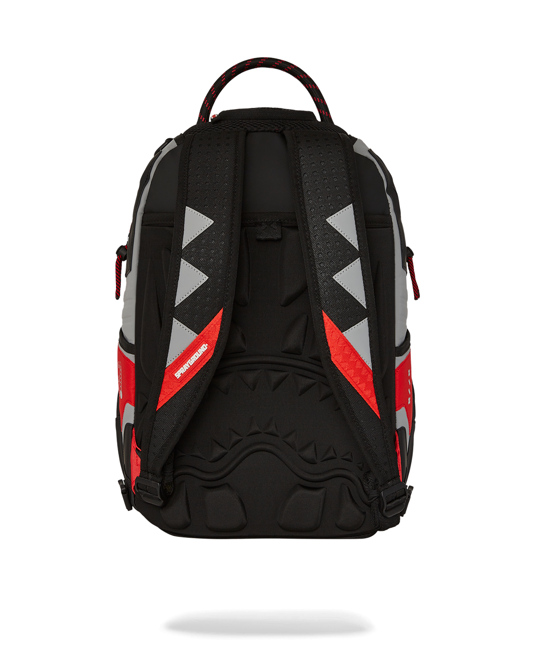 Luxury backpack men’s design showcasing embossed faux leather and red cord handle.